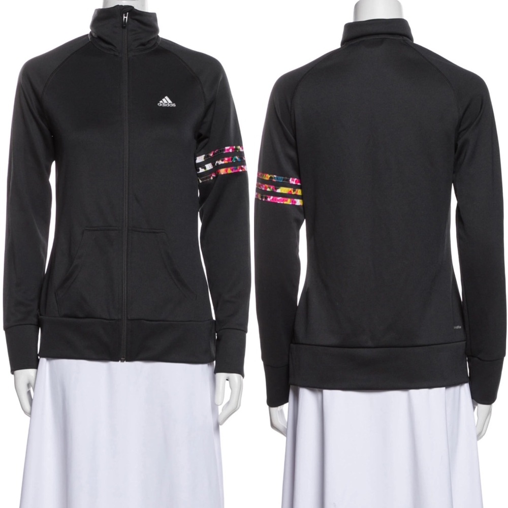 ADIDAS Floral Sleeve Stripe Zip Jacket Gray/Pink